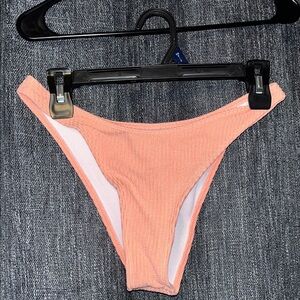 Zaful Peach Ribbed Bikini Bottom - Coral Peach